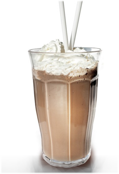 A glass of chocolate milk with whipped cream.